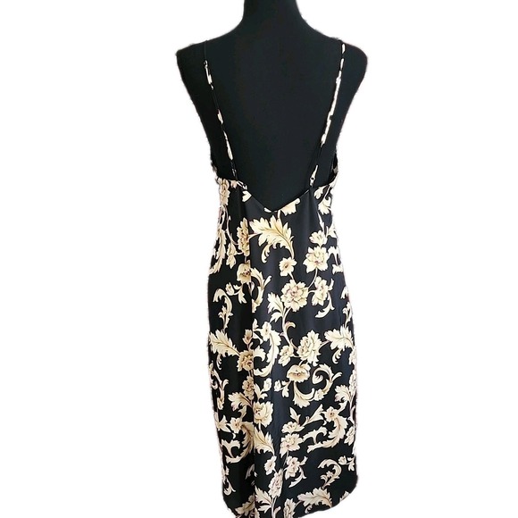 Vintage 90s Womens Floral Maxi Slip Dress Whimsigoth Fairy Black Gold‎ Linda Med - Picture 4 of 8